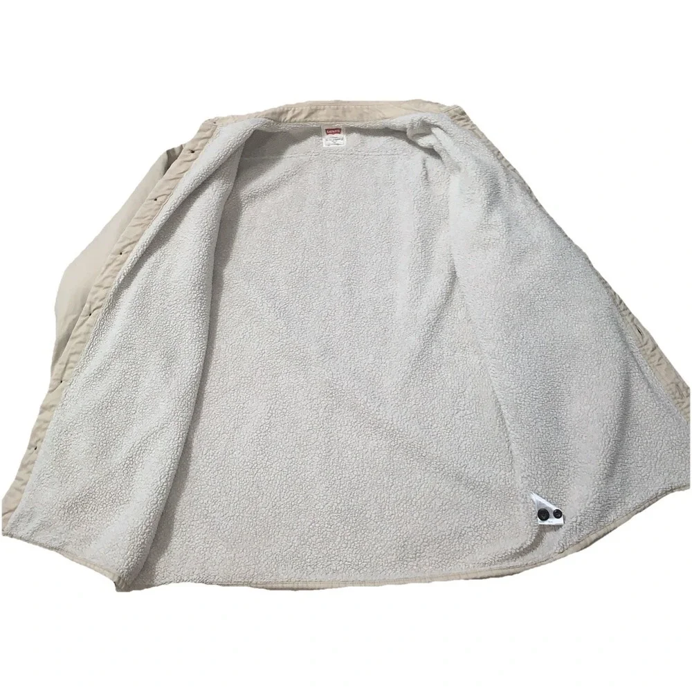 Levi's Canvas Shirt Jacket Mens Medium Khaki Sherpa Lined Workwear Shacket - Picture 2 of 8